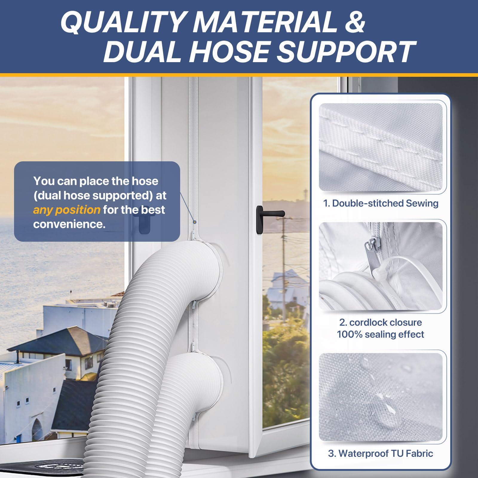 LOVIGA 400CM(157") Air Conditioner Window Kit Window Seal, Casement Window Vent Kit for Portable Air Conditioner & Ventilation System with Zipper Opening,Easy to Install No Drilling