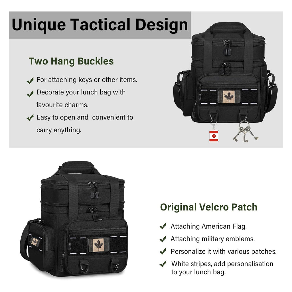 Expandable Tactical Lunch Box, Large Insulated Lunch Cooler Bag Heavy Duty Leakproof Lunch Pail for Men Adults Work Office Outdoor Picnic Trips,16L,Black