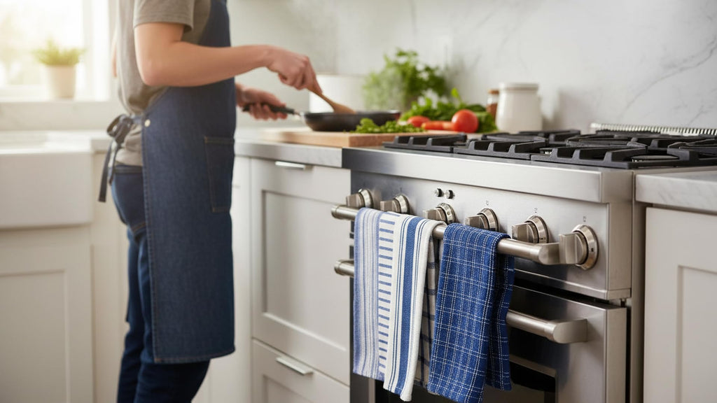 Kitchen Towels Set Of 10 - 18 x 28 Inches Assorted Cloth Dish and Tea Towels - Absorbent & Durable Cotton Towels For Cooking, Hand Drying & Cleaning Dishes (Navy)