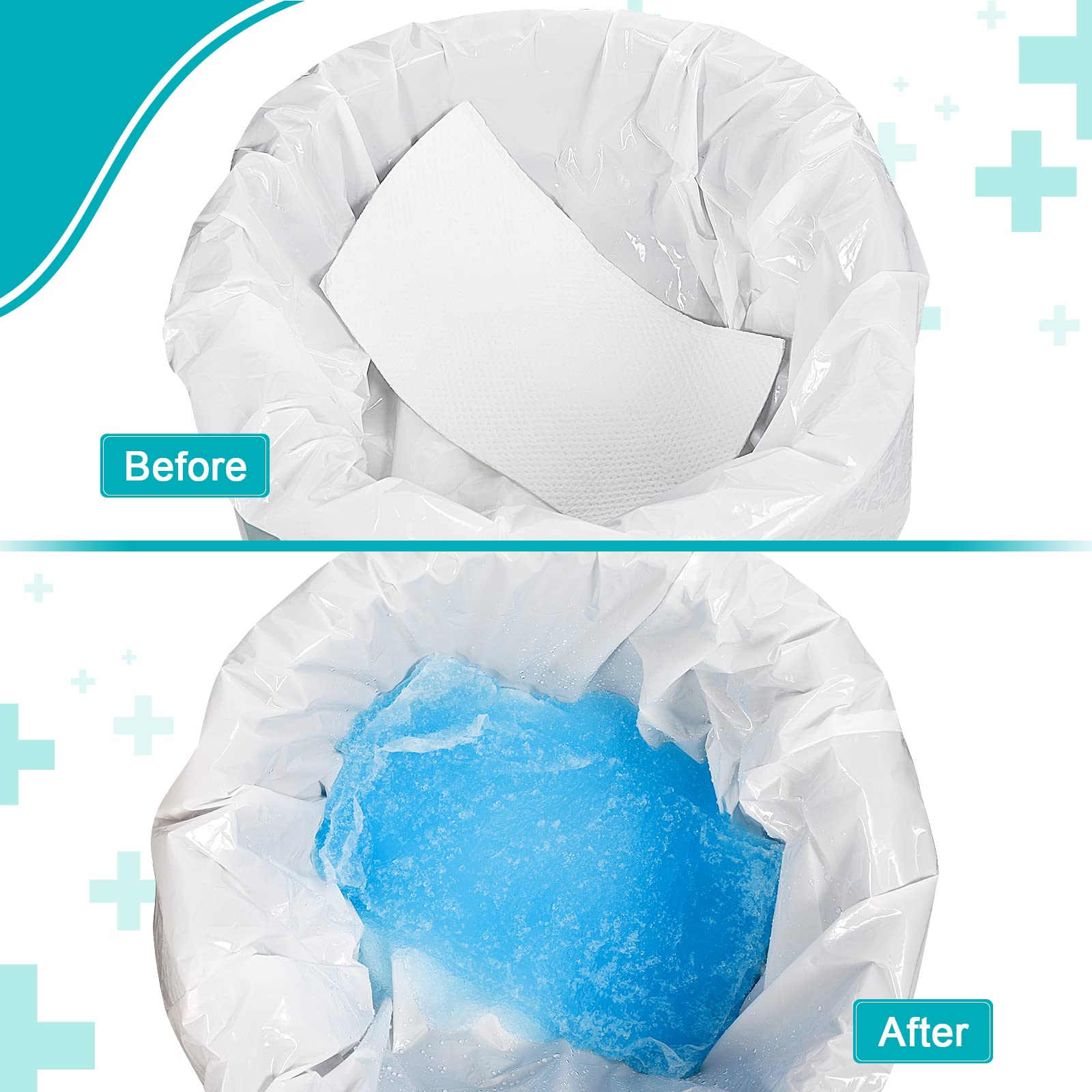 Oumee 90 Count Absorbent Commode Pads for Bedside Commode Bucket, Commode Liners Pads with Absorbent Gel, Potty Liner Pads for Adults Portable Toilet Bags Bedpans (90 Pcs)