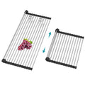 BBXTYLY Extra Large Expandable Roll Up Dish Drying Rack,Over The Sink Drying Rack Sink Cover Kitchen Sink Accessories Kitchen Rolling up Stainless Steel Drainer, Foldable,Rollable（Black，22.8''-12.4''）