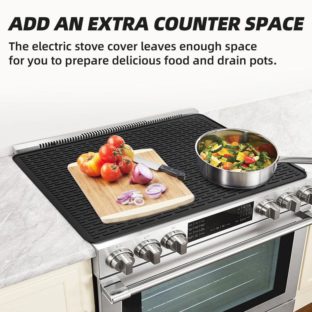 LOPNUR Thick Electric Stove Cover for Stove Top, 29.9"x20.9" Silicone Stove Mat for Glass Top Stove Cover, Heat Resistant Induction Cooktop Protector, Non-Slip Kitchen Glass Cooktop Protector, Black