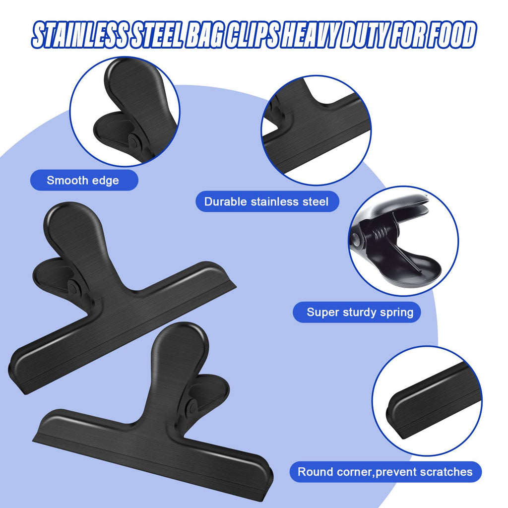 22 Pack Bag Clips, Clips for Chips and Other Food Bags,Stainless Steel Chip Bag Clips Heavy Duty,Metal Bag Clips for Food Storage,Food Clamp Clip for Bread Snack,Kitchen Clip for Office Home,Black