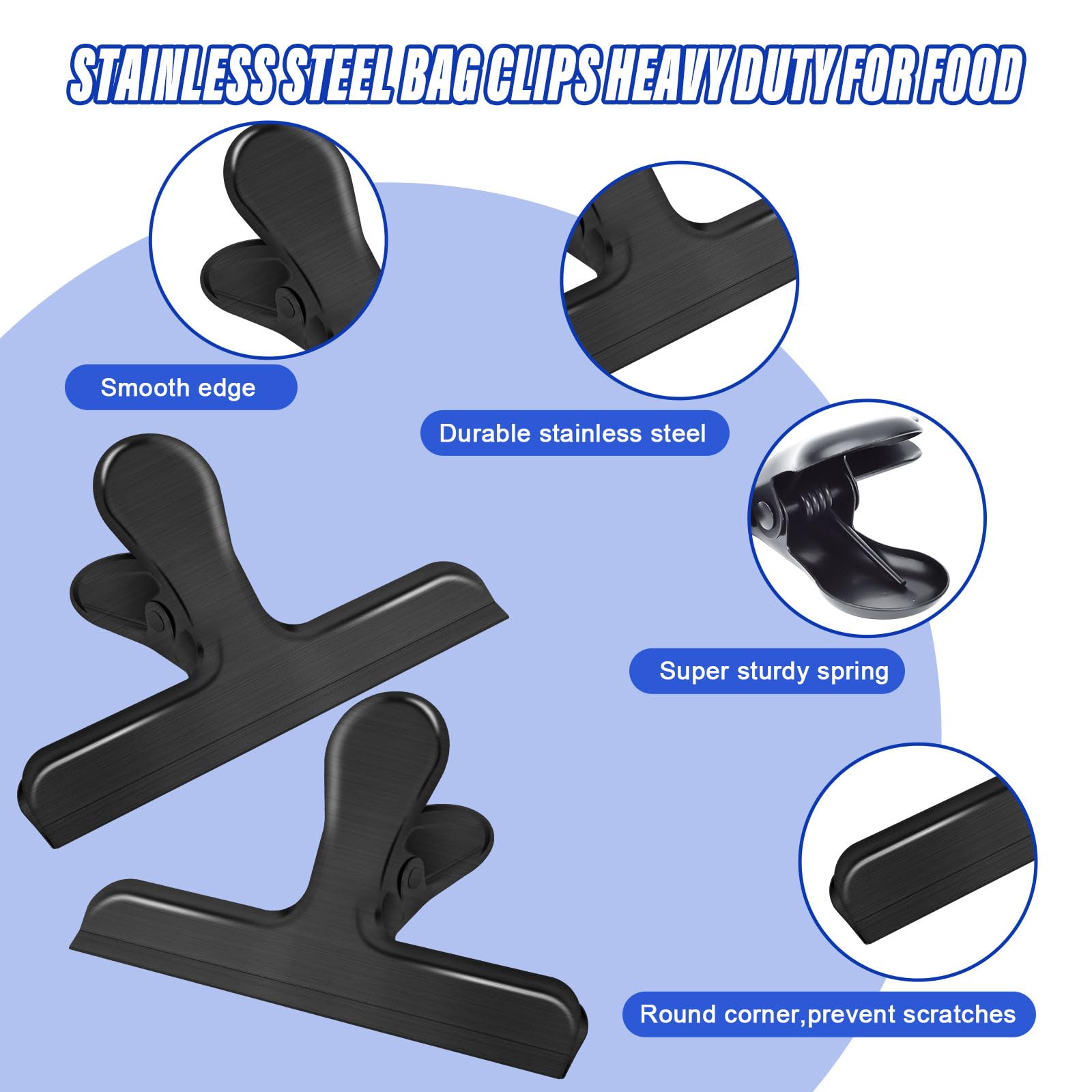 22 Pack Bag Clips, Clips for Chips and Other Food Bags,Stainless Steel Chip Bag Clips Heavy Duty,Metal Bag Clips for Food Storage,Food Clamp Clip for Bread Snack,Kitchen Clip for Office Home,Black