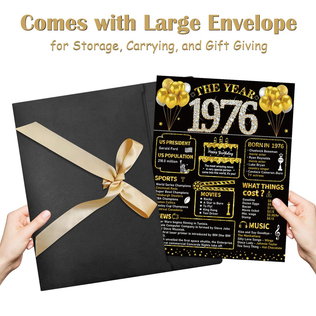 Kuxriox Large 50th Birthday Card With Envelope, Black Gold Happy 50th Birthday Giant Guest Book Gifts for Men Women, Giant Fifty Bday Card Gifts Party Supplies, The Year 1976 Jumbo 50 Bday Card