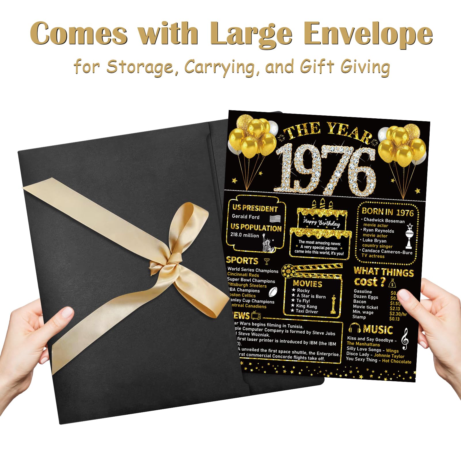 Kuxriox Large 50th Birthday Card With Envelope, Black Gold Happy 50th Birthday Giant Guest Book Gifts for Men Women, Giant Fifty Bday Card Gifts Party Supplies, The Year 1976 Jumbo 50 Bday Card