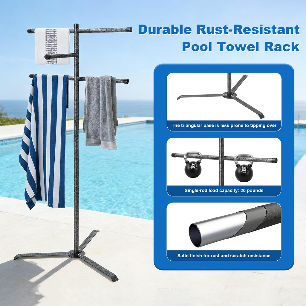 Pool Towel Rack Outdoor 60 Inch Height Outdoor Towel Rack for Pool Heavy-Duty Standing Towel Rack Rustproof & Slip-Resistant Towel Drying Rack Suitable for Indoor Use Towel Stand for Towels, Clothing