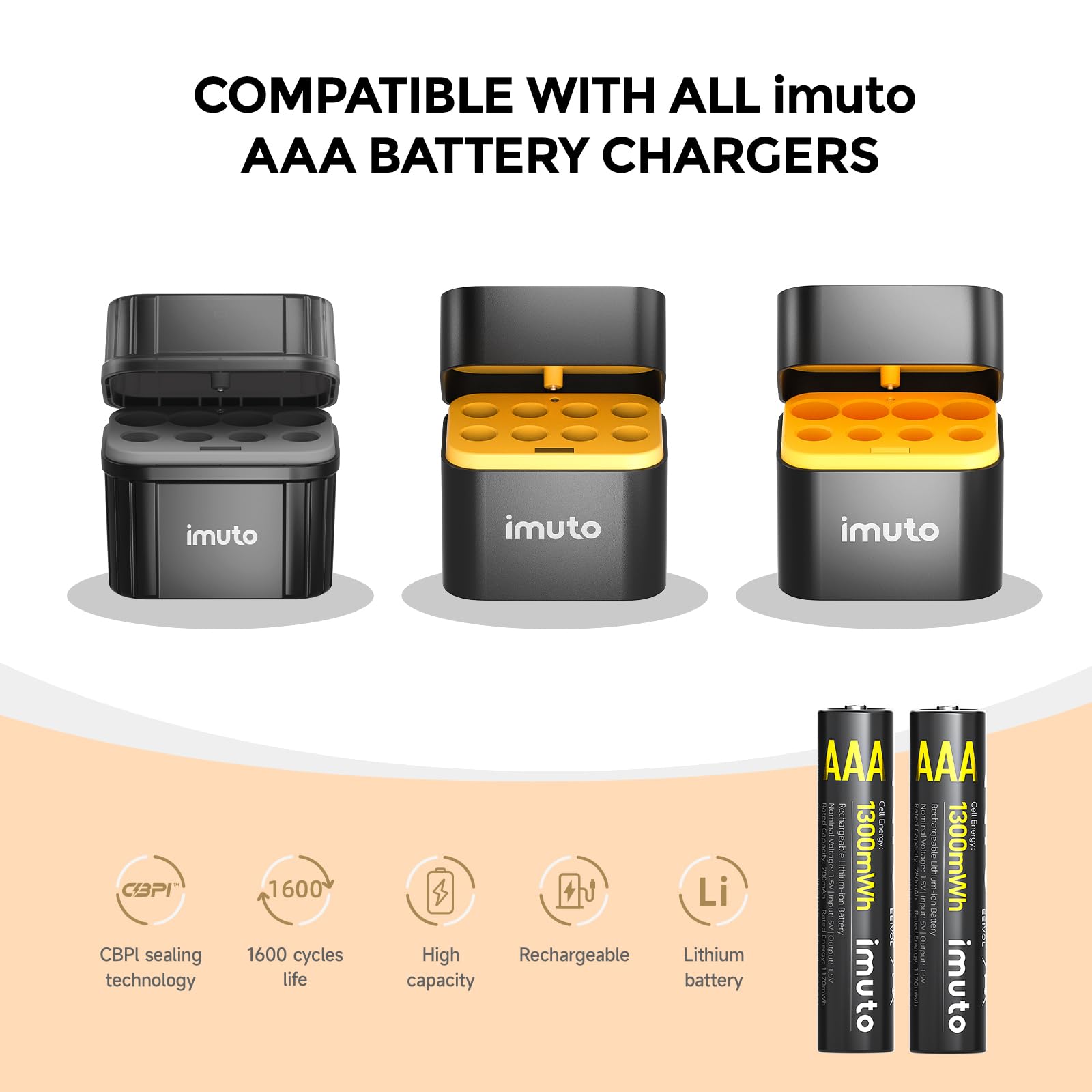 imuto Rechargeable AAA Batteries Lithium 8 Pack,1300mWh 1.5V Constant Output Triple a Lithium Batteries 1600 Cycles Long Lasting（No Charger）