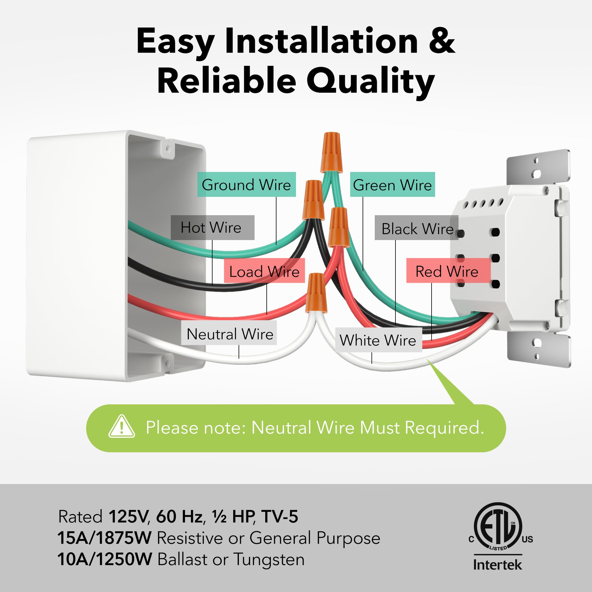 BN-LINK Countdown Digital Wall Timer Switch for Exhaust Fan with Push Button 5-15-30-60mins, 2-4hours, Bathroom Fan Light Switch Timer Indoor, Neutral Required, Wall Plate Included, White