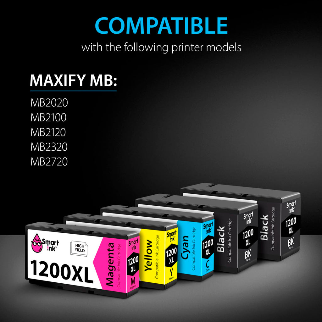 Smart Ink Compatible Ink Cartridge Replacement for Canon PGI 1200XL PGI-1200 XL (BK/C/M/Y 5 Pack Combo) to use with Canon Maxify MB2320 MB2020 MB2720 MB2120