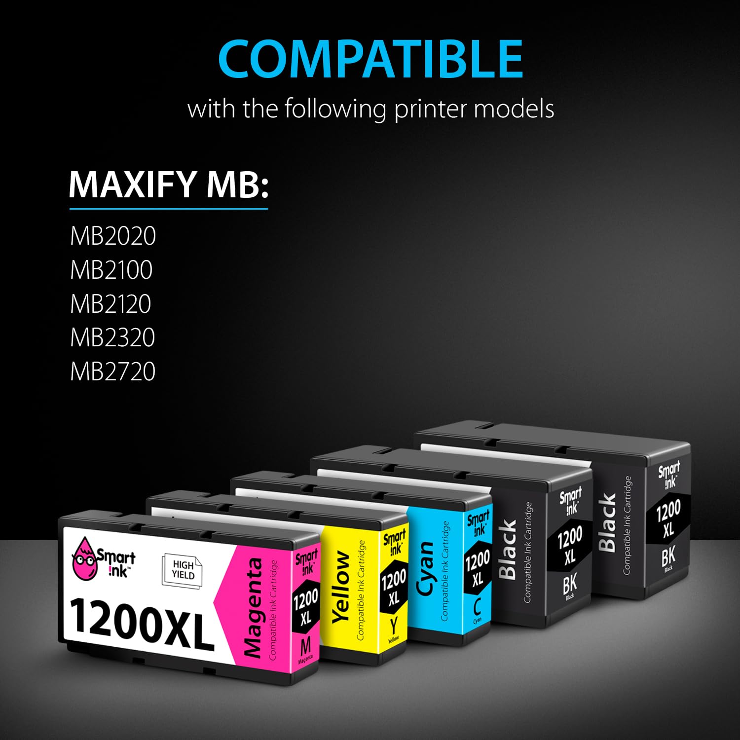 Smart Ink Compatible Ink Cartridge Replacement for Canon PGI 1200XL PGI-1200 XL (BK/C/M/Y 5 Pack Combo) to use with Canon Maxify MB2320 MB2020 MB2720 MB2120