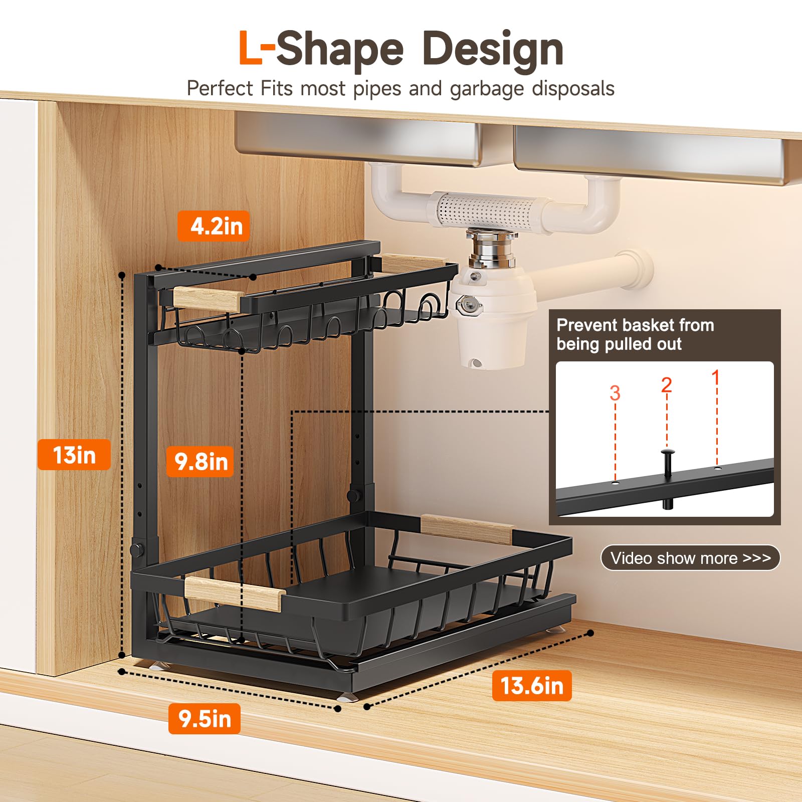 Sevenblue 2 Pack Under Sink Organizer, Height Adjustable 2 Tier Under Sink Organizer Kitchen, Multi-Purpose Storage Shelf for Kitchen Bathroom Cabinet (Black, Large)