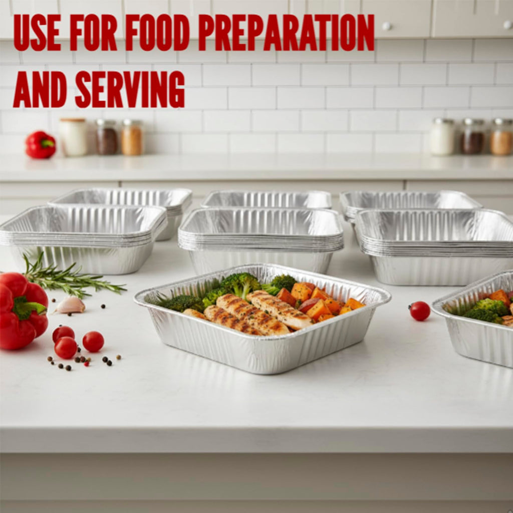 Aluminum Foil Pans 50 Pack Disposable Tin Foil Pans for Baking, 8 x 8'' Cooking Roasting, Meal Prep, Recyclable Sturdy Aluminum Tray