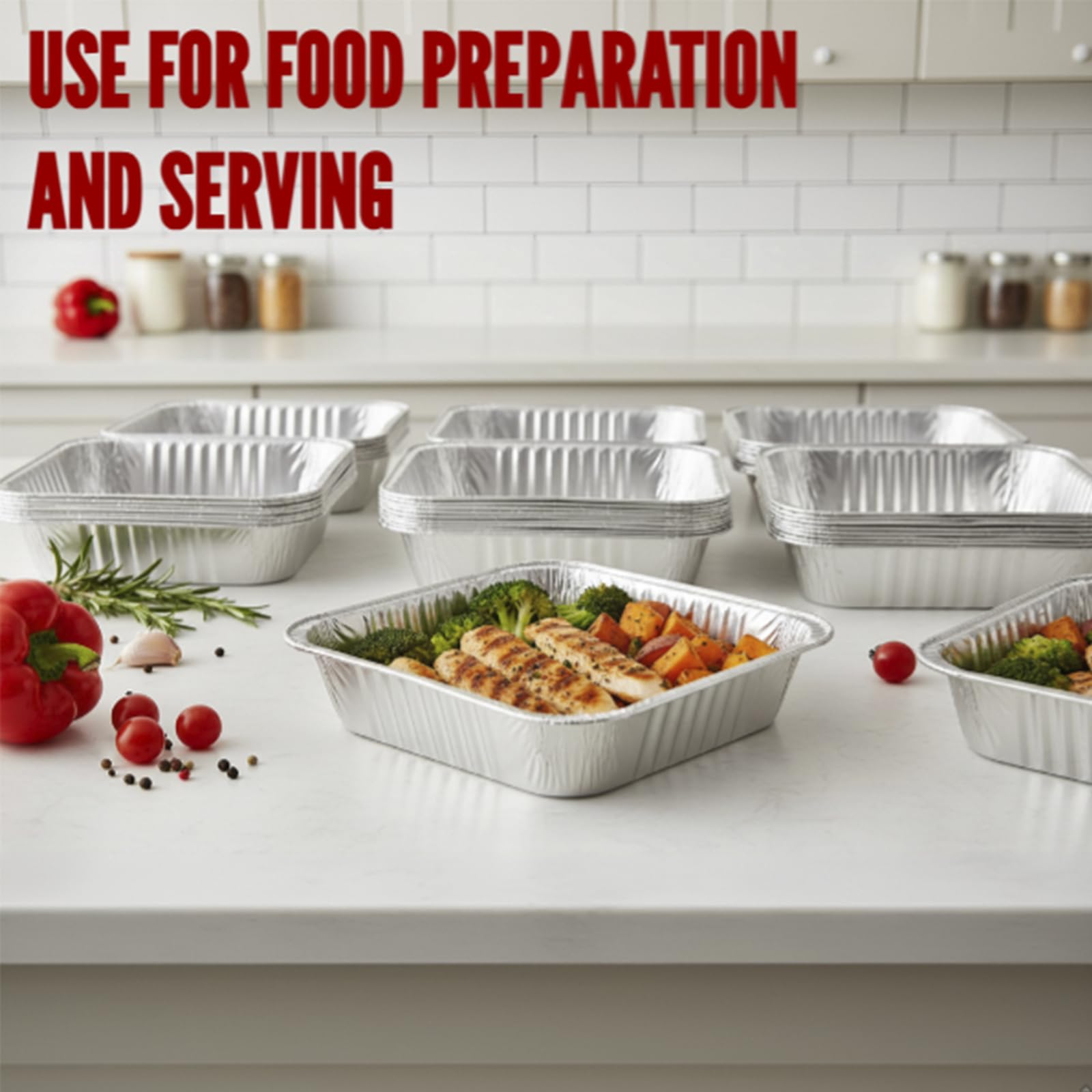 Aluminum Foil Pans 50 Pack Disposable Tin Foil Pans for Baking, 8 x 8'' Cooking Roasting, Meal Prep, Recyclable Sturdy Aluminum Tray