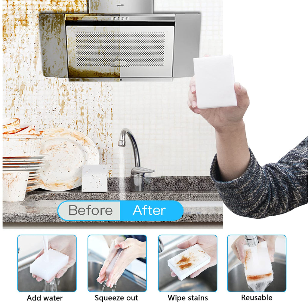 100 Pack Magic Sponges Eraser for Cleaning, Reusable Melamine Sponge Scrubber Foam Cleaning Pads for Kitchen Dishes, Bathtub, Baseboard, Shoes Cleaner, Durable & Not Easily Rip
