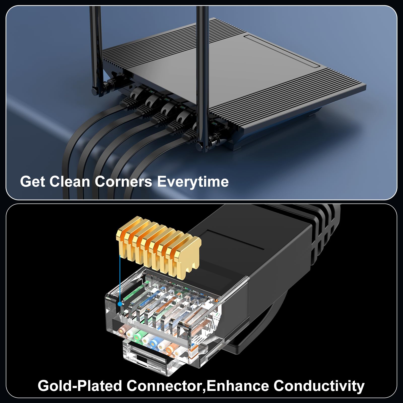 Cat 6 Ethernet Cable Black (at a Cat5e Price but Higher Bandwidth) Cat6 Flat Internet Network Cables - Ethernet Patch Cable - Short Computer LAN Cable with Snagless RJ45 Connectors (100ft)