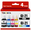 GI-21 GI21 G3270 G3290 Ink Bottles 4 Color Multipack Compatible High Capacity for Canon G3260 G2260 G1220 G1230 G2270 G4270 G4280 Printers 170ml Black Ink Refill 70ml C/M/Y Ink Refill
