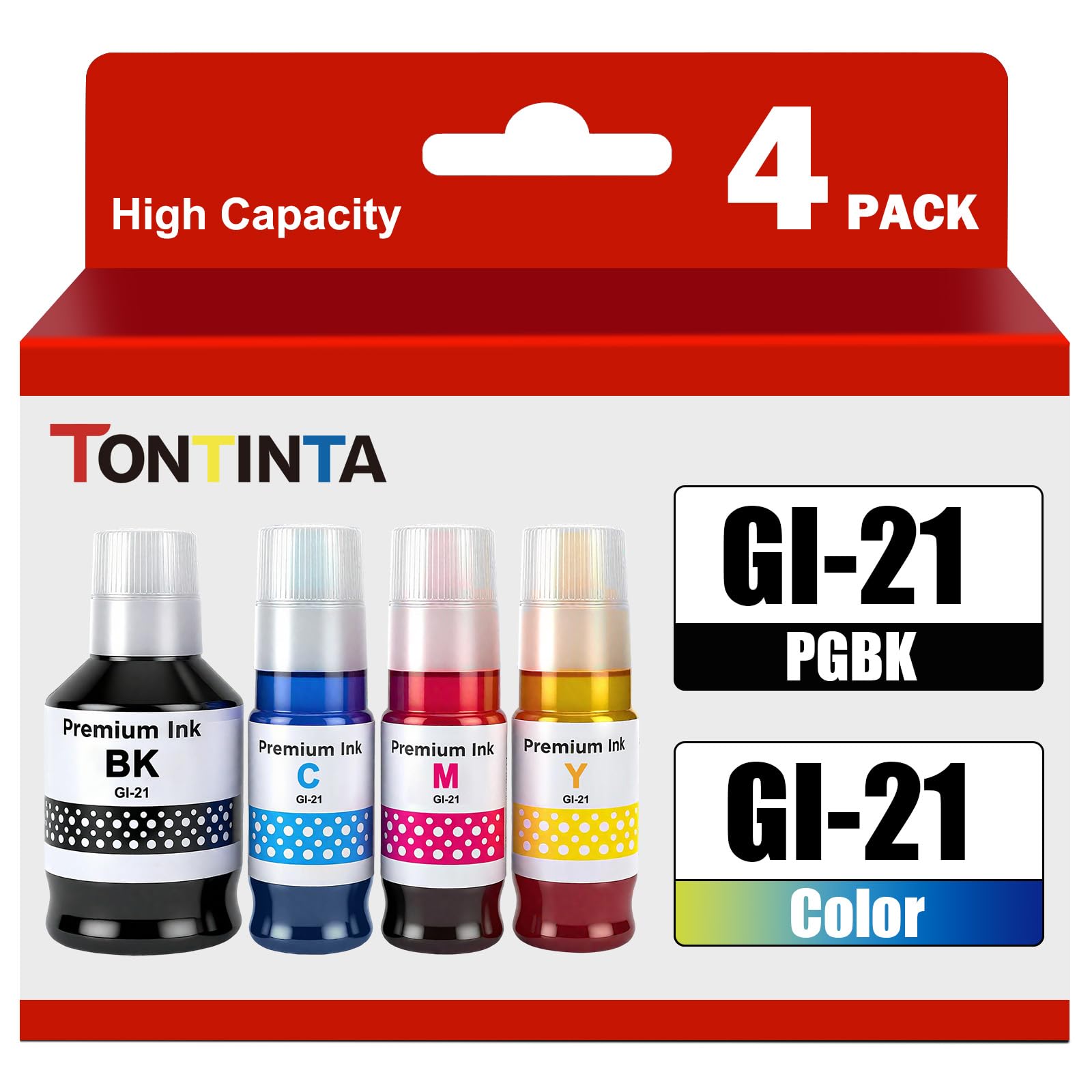 GI-21 GI21 G3270 G3290 Ink Bottles 4 Color Multipack Compatible High Capacity for Canon G3260 G2260 G1220 G1230 G2270 G4270 G4280 Printers 170ml Black Ink Refill 70ml C/M/Y Ink Refill