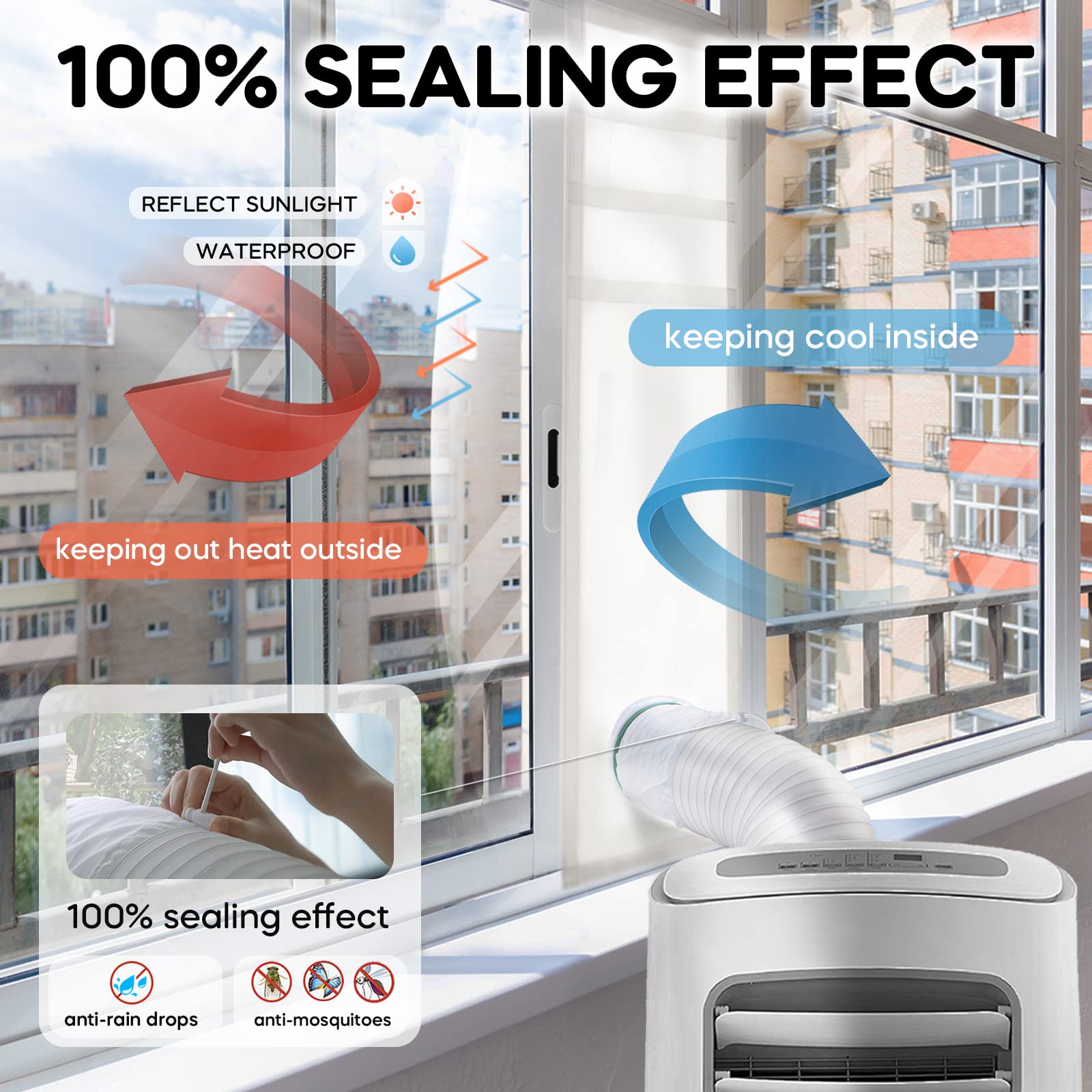 LOVIGA Portable Air Conditioner Window Kit, Window Vent Kit Seal Kit for Portable Air Conditioner Dryer, 25x102~162cm Length Adjustable 2022 Upgraded 100% Sealing Waterproof Easy to Install