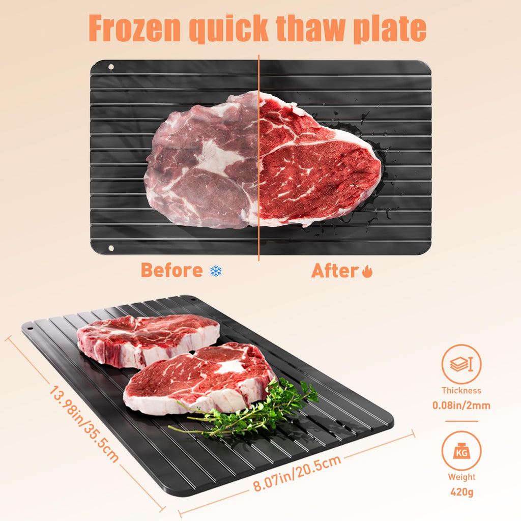Thawing Plate Aluminum Alloy Quick Thawing Board Kitchen Tool for Freezing Quick Thawing Ingredients Such As Meat, Steak, Chicken and Fish-no Electricity, No Microwave (Black)