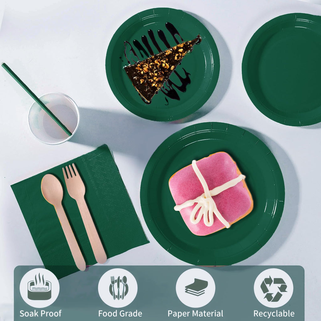 PYAILI 169 Pcs Deep Green Party Tableware Set, Paper Plates Cups Napkins Tablecloth, Dinnerware Set for Kids Adult Birthday,Wedding,Baby Shower Party Tableware