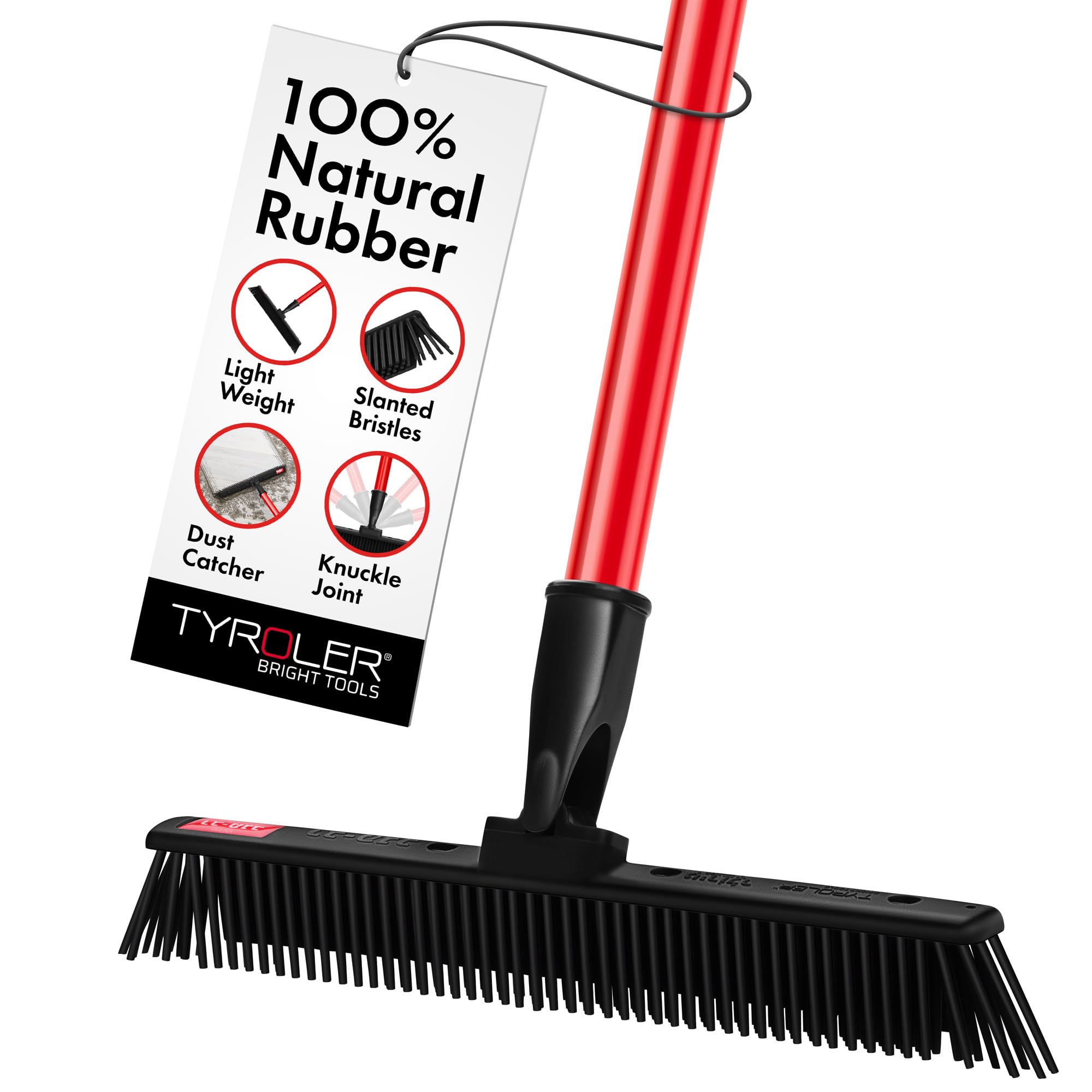 Tyroler Japanese Silicone Broom | 30cm Head | 140cm Aluminium Anti-Rust 4-Part Handle | Perfect Pet Hair Removal Broom for Patio, Hardwood Floors, Carpet Rake, Decks (Black - Rubber)
