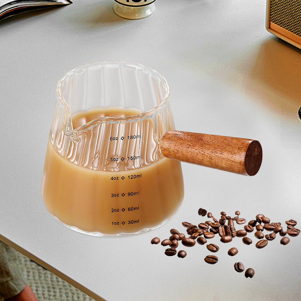 YQWIN 2Pcs Espresso Cups Espresso Measuring Cup Glass Espresso Cups with Handle 6 OZ Espressos Accessories Milk Frothing Pitcher Shot Glass Measuring Cups Frothing Cup Espressos Shot Glasses Coffee
