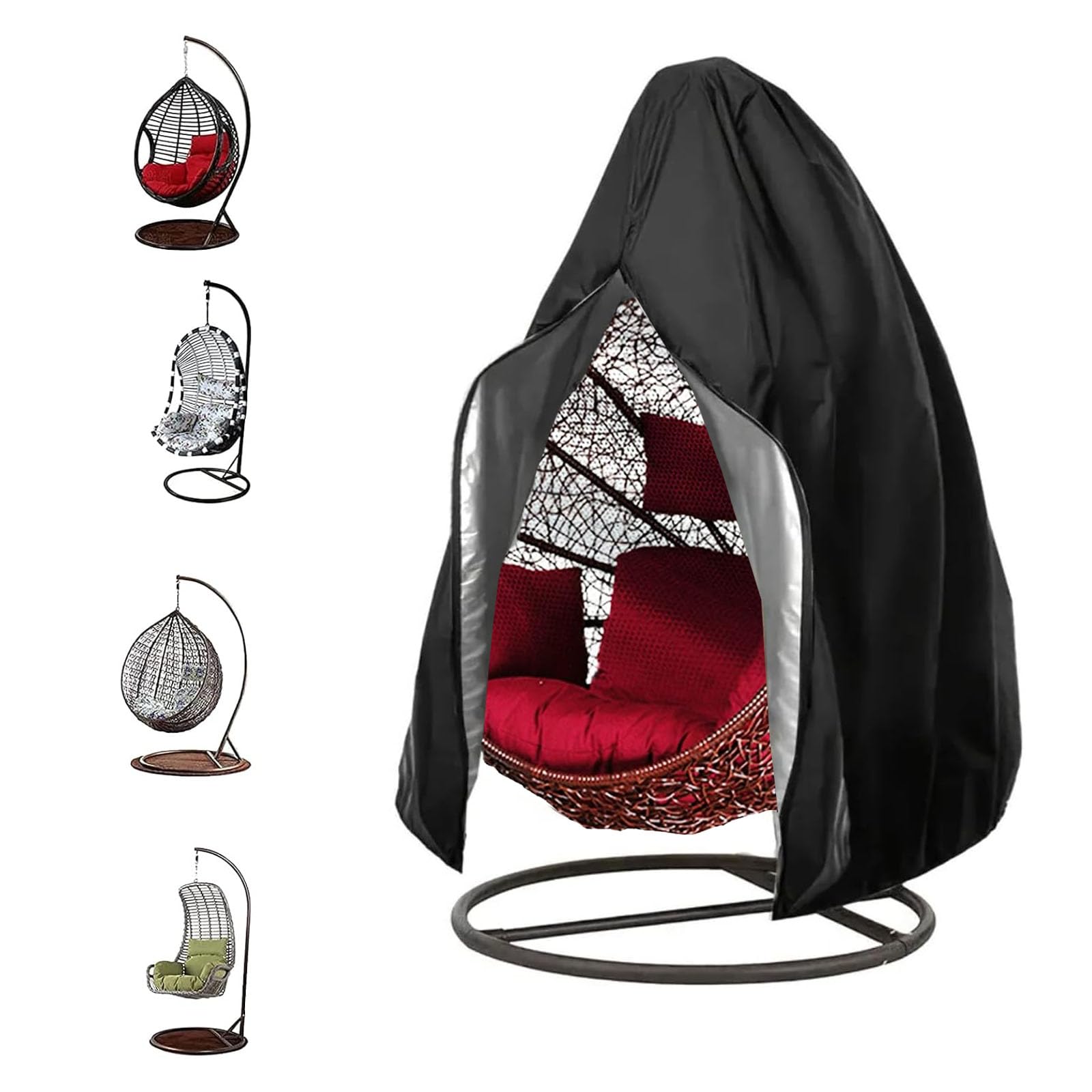 Egg Chair Cover, Patio Hanging Chair Cover Egg with Zipper, Waterproof Swing Chair Cover with Zipper Fits Most Outdoor Single Swing Egg Chair Dust Protector (75“H x 45" W, Black)