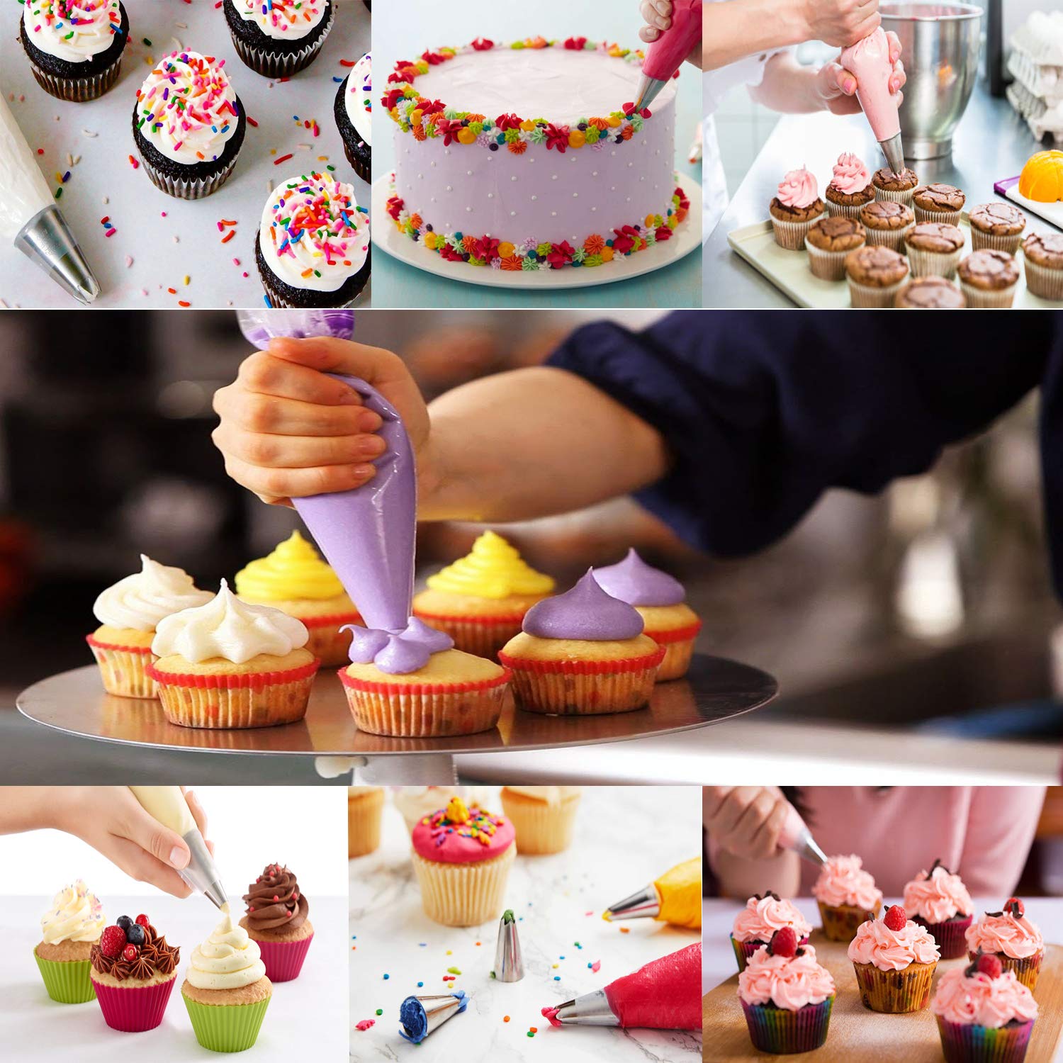 YCbingo 100 Pack Extra Thick Pastry Bags Large Disposable Icing Decorating Bags Cake Professional Strong Piping Bags with 5 Bag Ties for All Sized Tips Kit and Couplers (16 Inch)