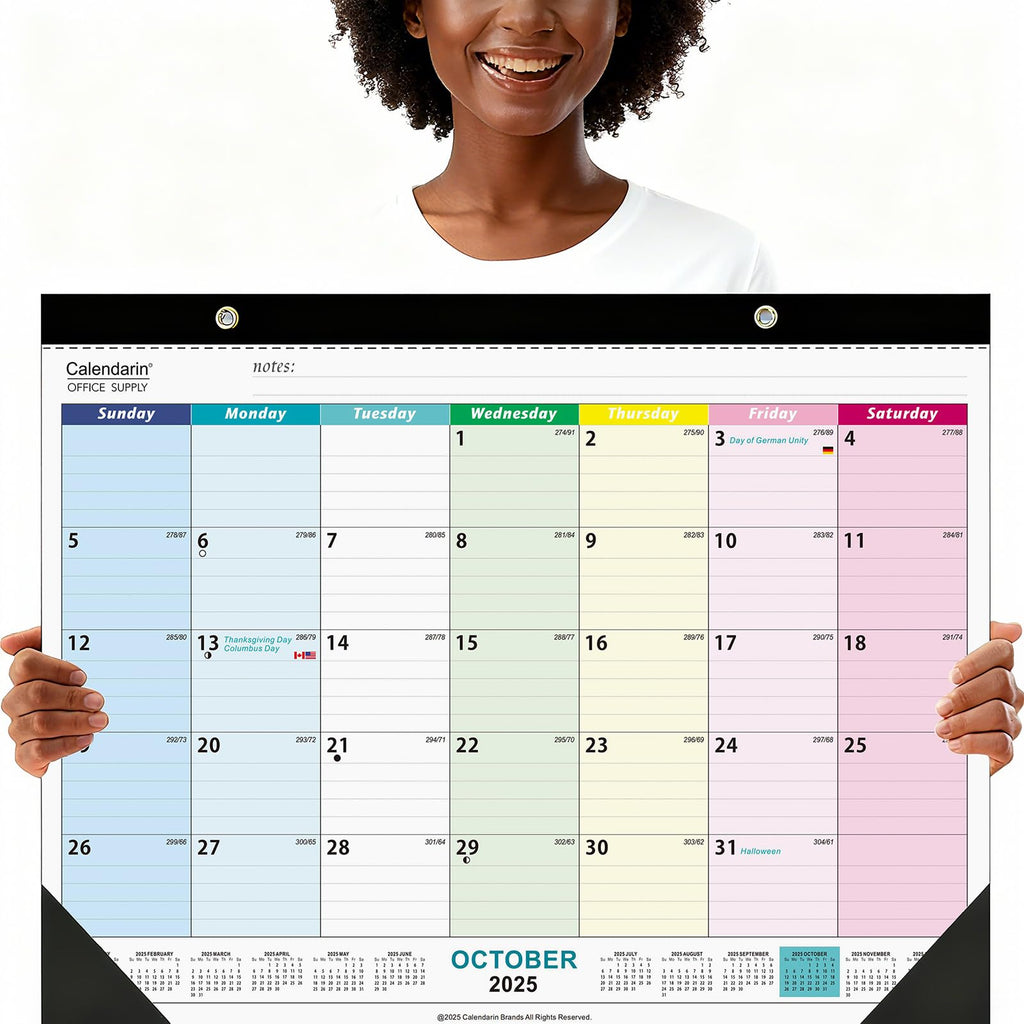 Calendarin Super Large Desk Calendar 2026 for Canada, 22x17 Inch 18-Month from August 2025 to January 2027, Color Coded Blocks, Thick Paper, Perfect as Family Personal Organizer for Home Office