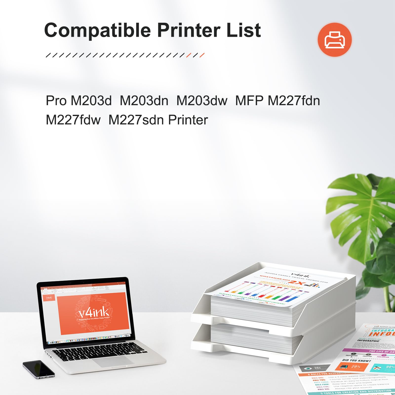 v4ink Compatible CF230A CRG051 Toner Cartridge Replacement for HP 30A Canon 051 Toner Black Ink for HP Pro M203dw M203d M203dn M203 MFP M227fdw M227fdn M227sdn M227 Printer (2-Black)