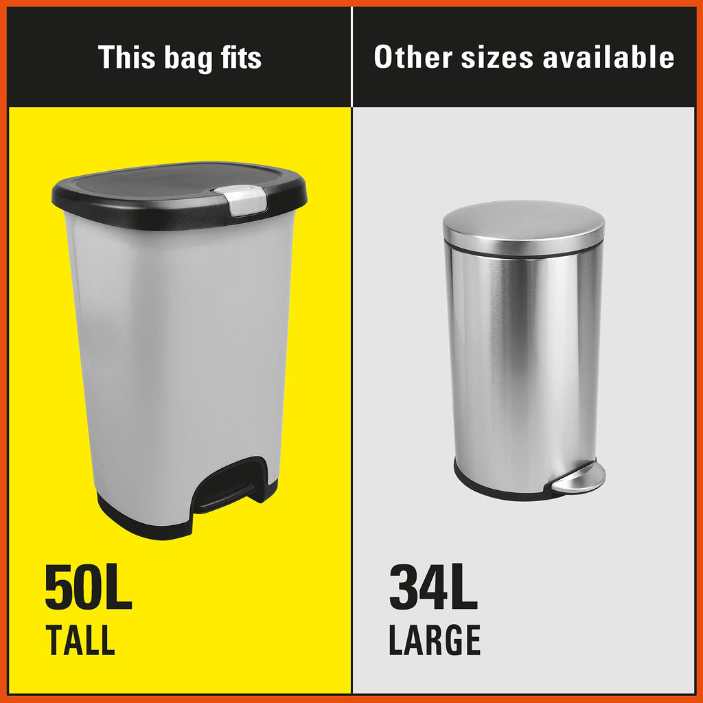 Hefty Garbage Bags, Ultra Strong Tall 50 Litres White, Drawstring, Arm & Hammer odour neutralizer, 120 Bags, Fits simplehuman code N