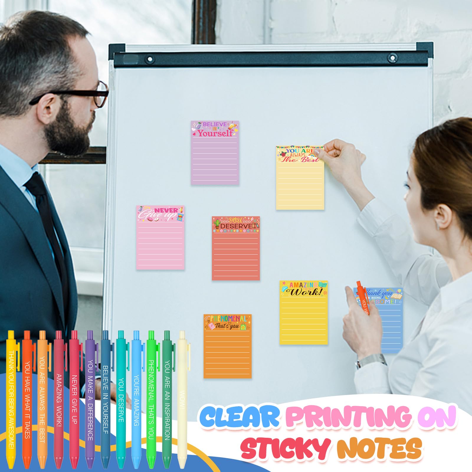 24 Sets Employee Appreciation Gifts Bulk Inspirational Pens Motivational Sticky Notepads Thank You Ballpoint Pen Positive Sticky Notes Post Note Thank You Gifts for Coworker Teacher Nurse Staff Team