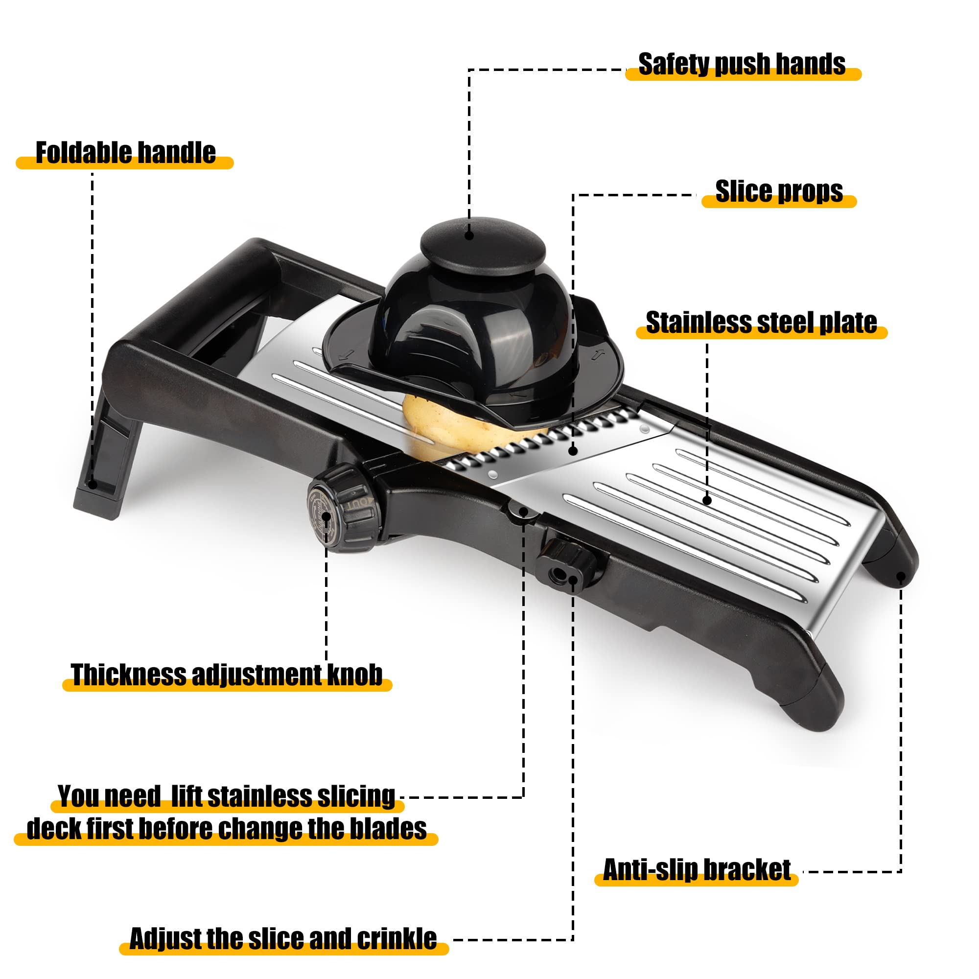 Mandoline Food Slicer for Kitchen, Adjustable Stainless Steel Mandoline Vegetable Slicer, Food Slicer Onion Potato Chip French Fry 7 in-1 Vegetable Slicer