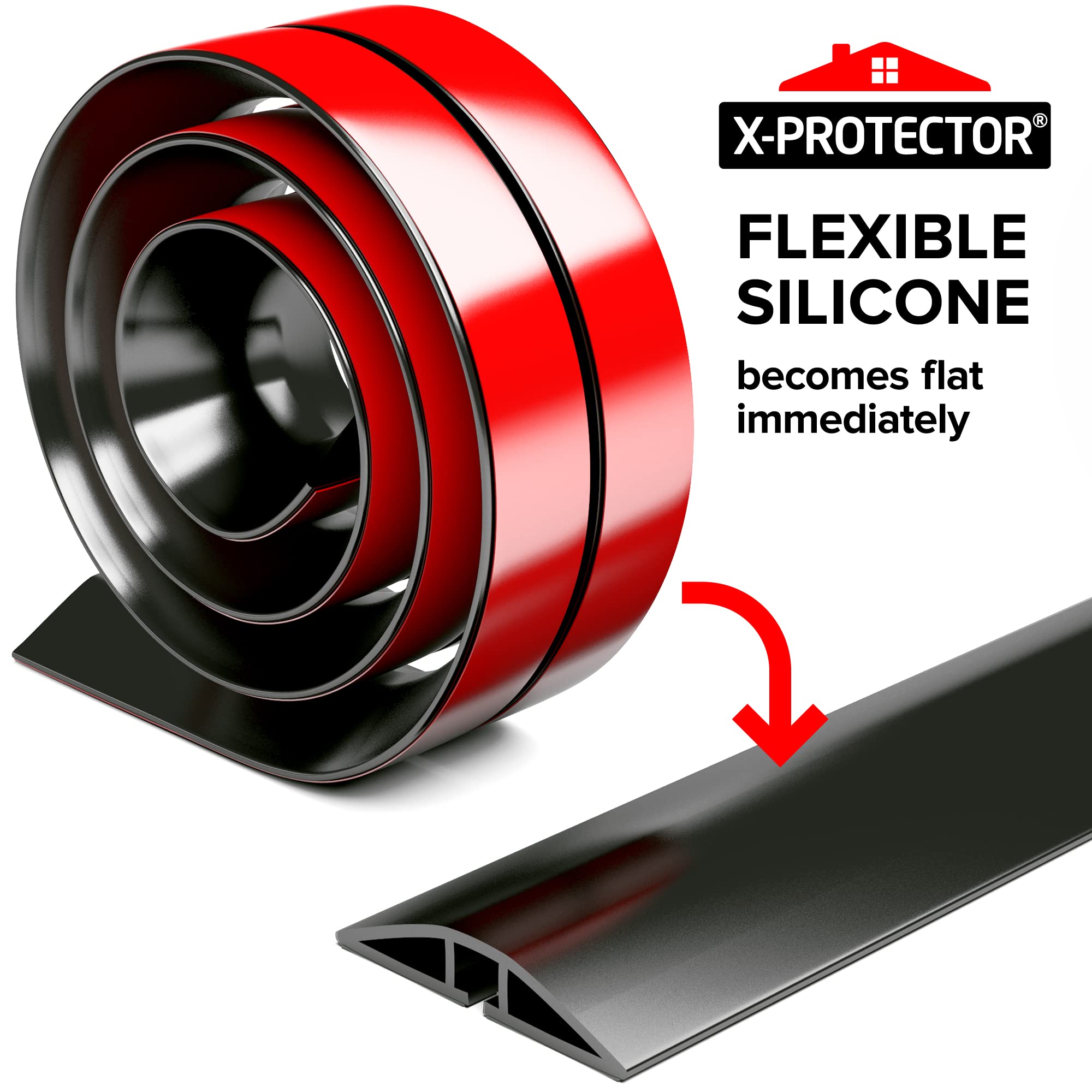 Floor Cord Cover X-Protector – 5’ Overfloor Cord Protector – Self-Adhesive Power Cable Protector – Silicone Cord Protector – Ideal Extension Cord Cover to Protect Wires On Floor (60 in)