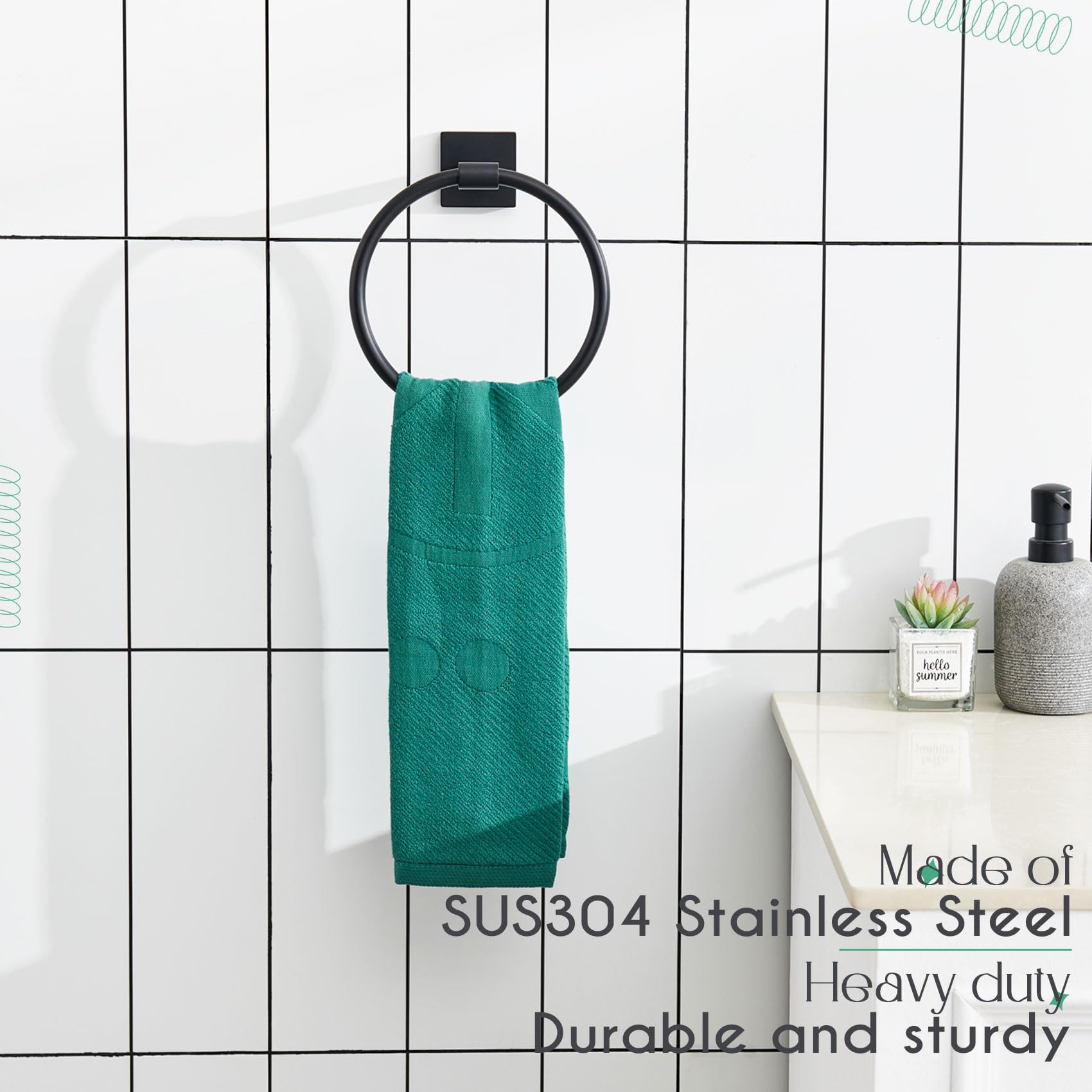 KOKOSIRI Towel Ring Matte Black Bath Towel Hanger Bathroom Hardware Hand Towels Holder Rack Wall Mounted Stainless Steel, B3010BK