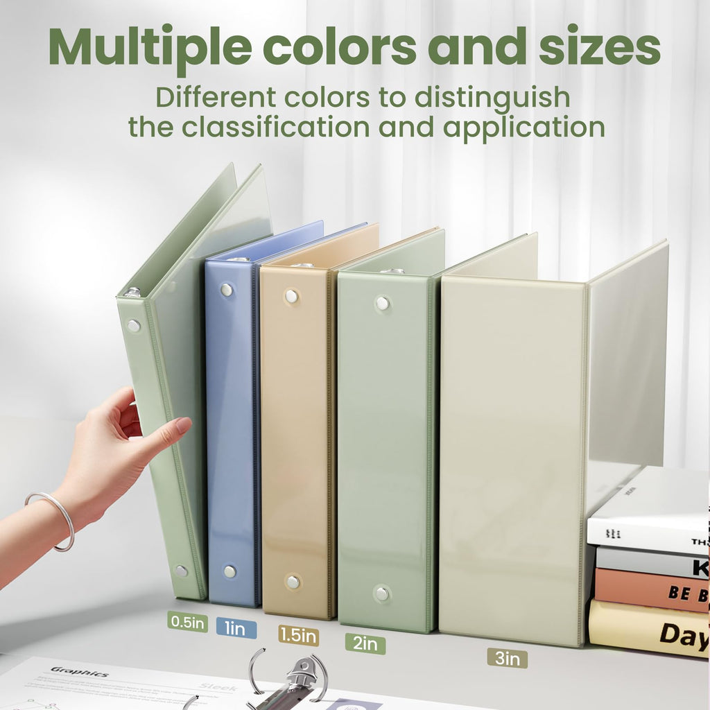 SUNEE 3 Ring Binder 2 Inch 2 Pack, Clear View Three Ring PVC-Free (Fit 8.5x11 Inches) for School or Office Supplies, Sage Green