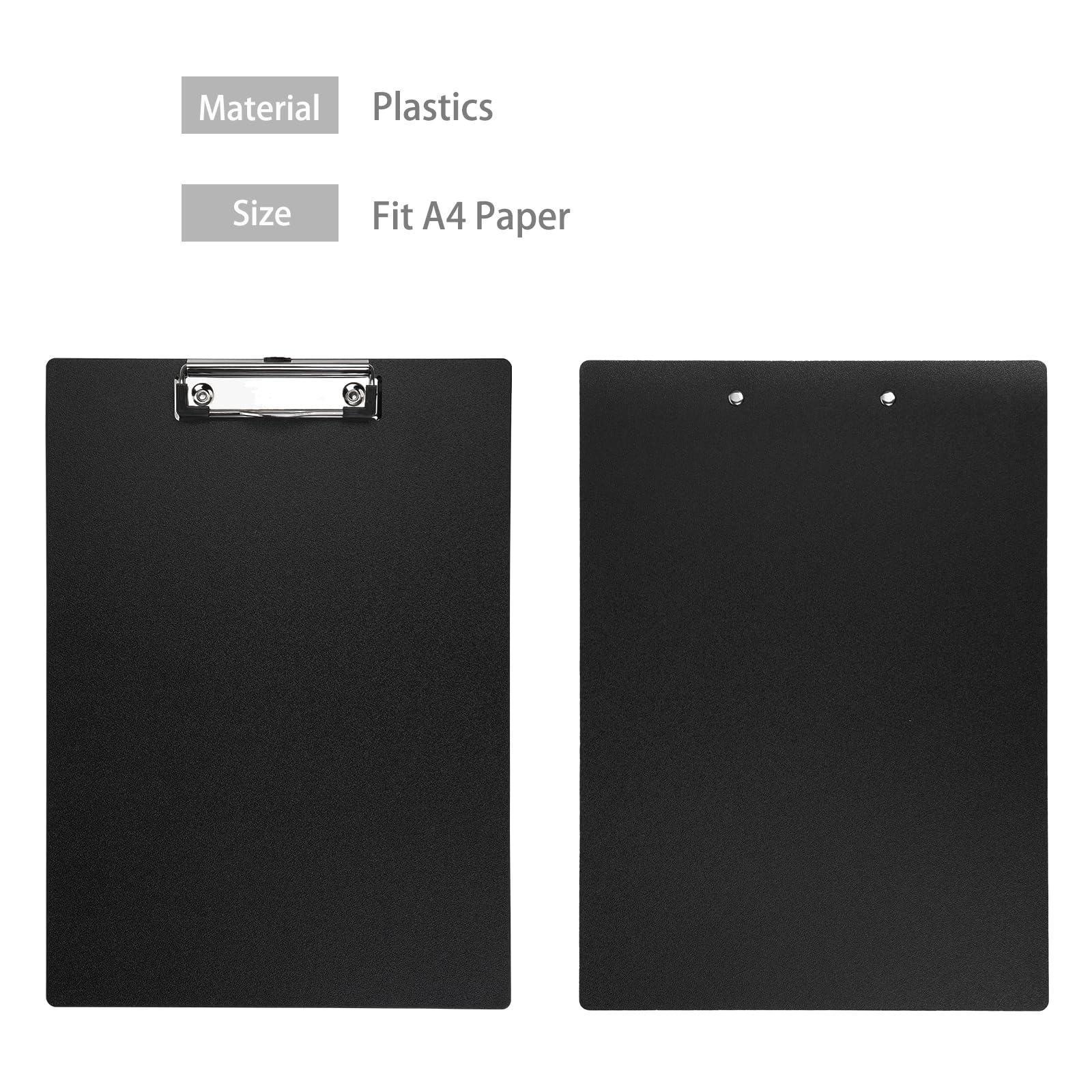 BOMKEE Black Clipboard, 10 Pack A4 Letter Size Clipboard Plastic Clipboards with Low Profile Metal Clip and Hanging Hole for Office and Home