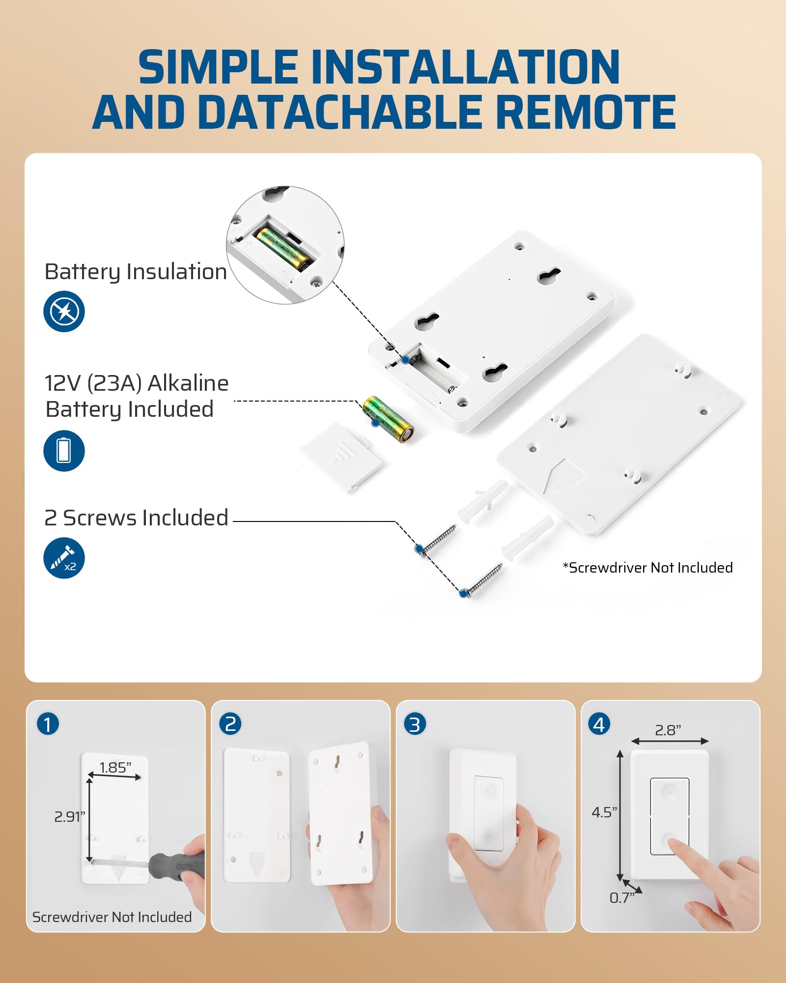 DEWENWILS Remote Control Outlet Wireless Wall Mounted Light Switch, Electrical Plug in on Off Power Switch for Lamp, No Wiring, Expandable, 100 Feet RF Range, ETL Listed