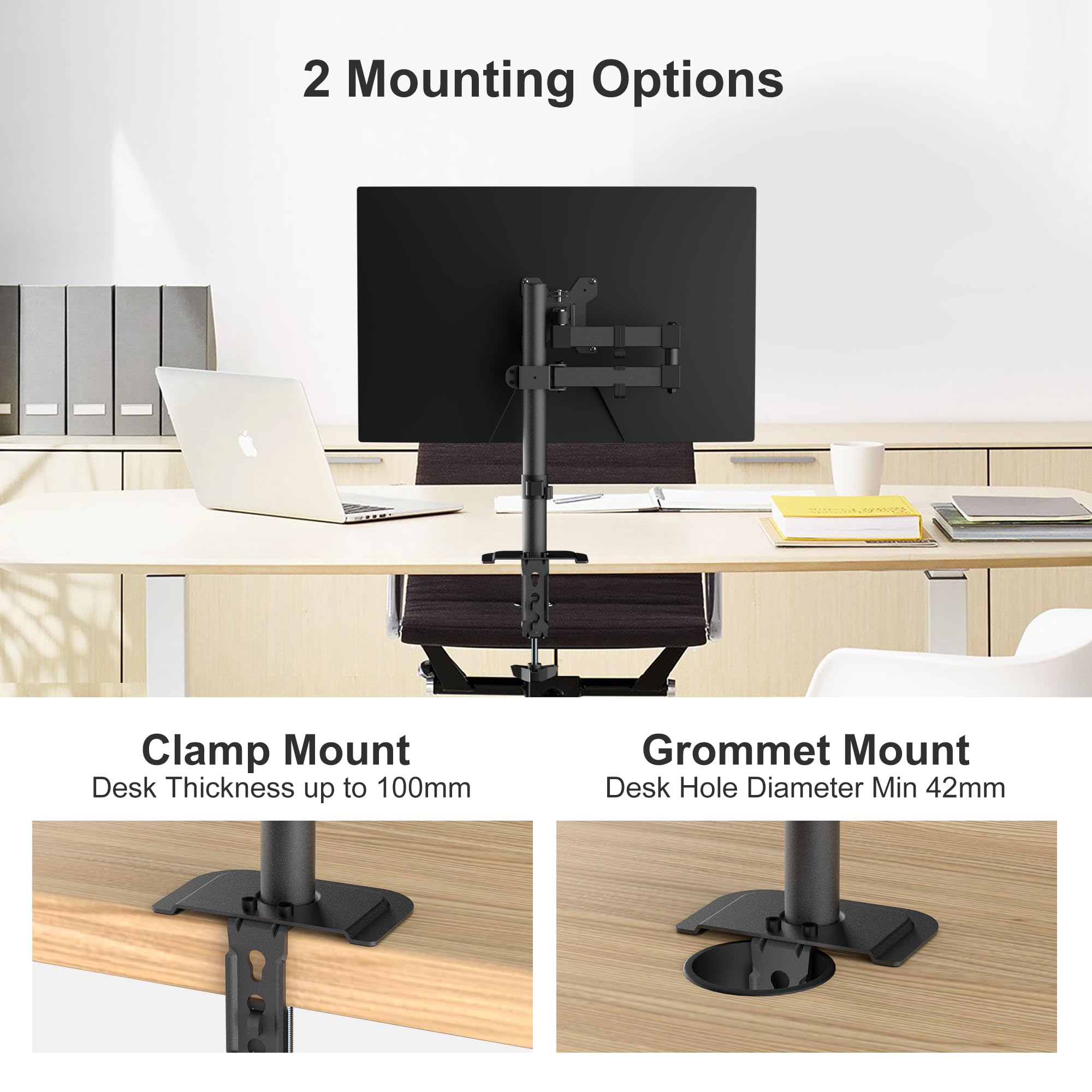 Bracwiser Single Fully Adjustable Monitor Arm Stand Mount Fits One Screen 13-32 inch 22lbs for Monitor Computer Screen 13 15 17 19 20 22 23 24 26 27 30 32 inch VESA 75 100 (MD7421)…
