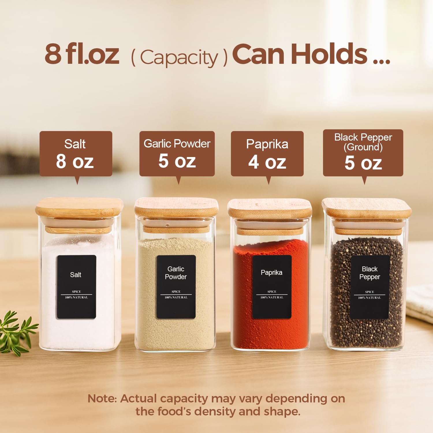 ComSaf 6Pcs 8oz Spice Jars with Label Trial Set, Glass Spice Bottle with Bamboo Lids Supplementary Set, Spice Container, Perfect for Ktichen Starter