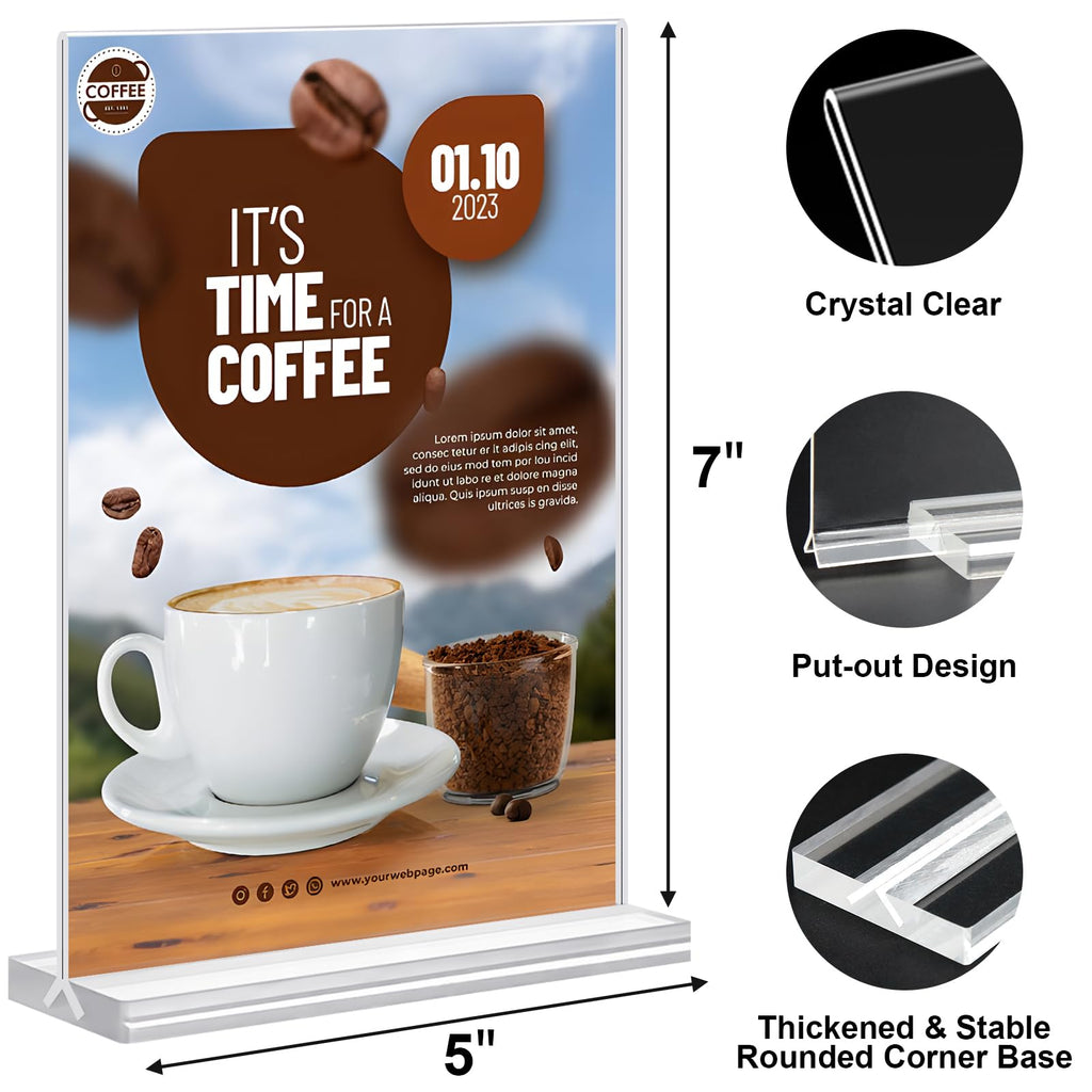 Acrylic Sign Holder 5x7 Inches 12 Pack, Double Sided clear DisplayStand Table Top Sign Paper Holder, Vertical Menu Flyer Holder,Plastic Siqn Frame for Stores, Restaurants, Hotels, Office (Vertical 5x7 Inch 12 Pack)