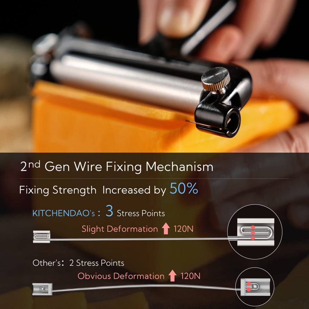 KITCHENDAO Adjustable Wire Cheese Slicer Cutter, 50% Stronger Wires with 2nd Gen Wire Fixing Mechanism, Adjustable Hand-Held Cheese Cutter, Quick Replacement, Dishwasher Safe, with 3 Extra Wires