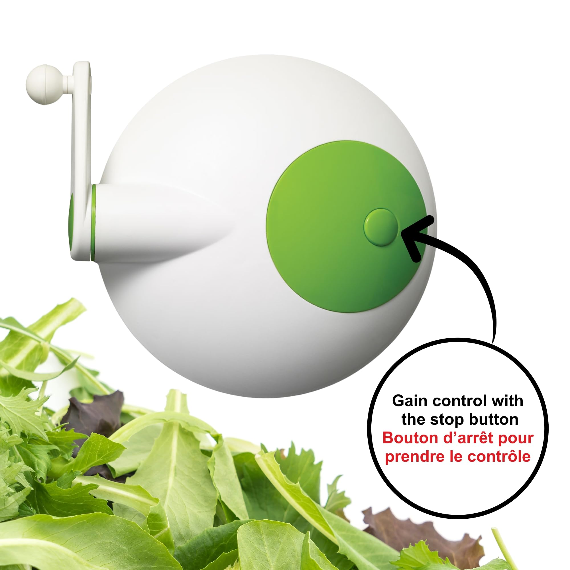 Starfrit Salad Spinner with Ergonomic Side Handle - Large Capacity 6L - Bowl Can Be Used for Serving - Stopper Button