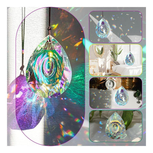 4pcs Hanging Crystals Suncatcher Prism 80mm Window Hanging Sun Catchers AB Colored Coating Rainbow Maker Glass Prisms Pendant with Chain (Rainbow)