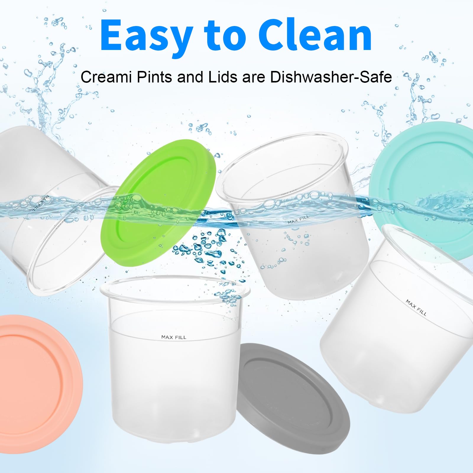 GKAKITSP 4 Pack Pints Containers and Lids Compatible with Ninja NC299 NC300 NC301 CREAMi Ice Cream Maker, BPA-Free & Dishwasher Safe, 4 Colors