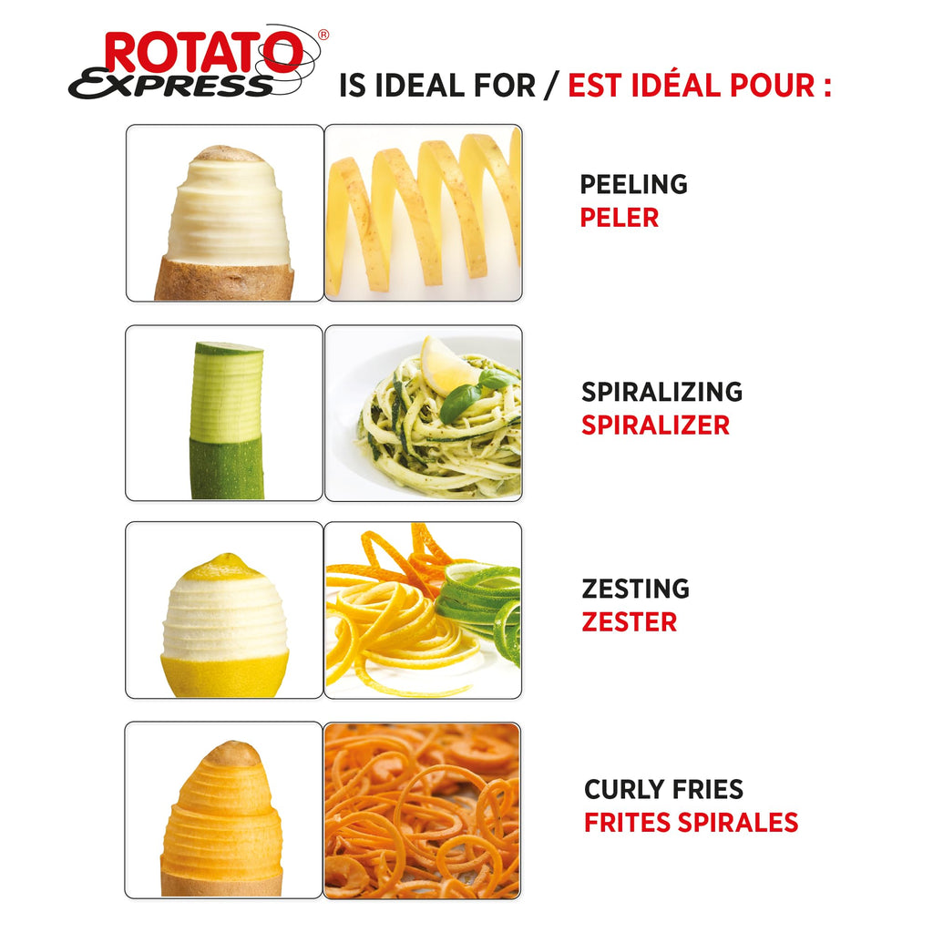 Starfrit Rotato Express Peeler, 2 Spare Blades, Safe & Easy to Use, Fast Hands-Free Peeling for Potatoes, Apples, Cucumbers & More, Non-Slip Base