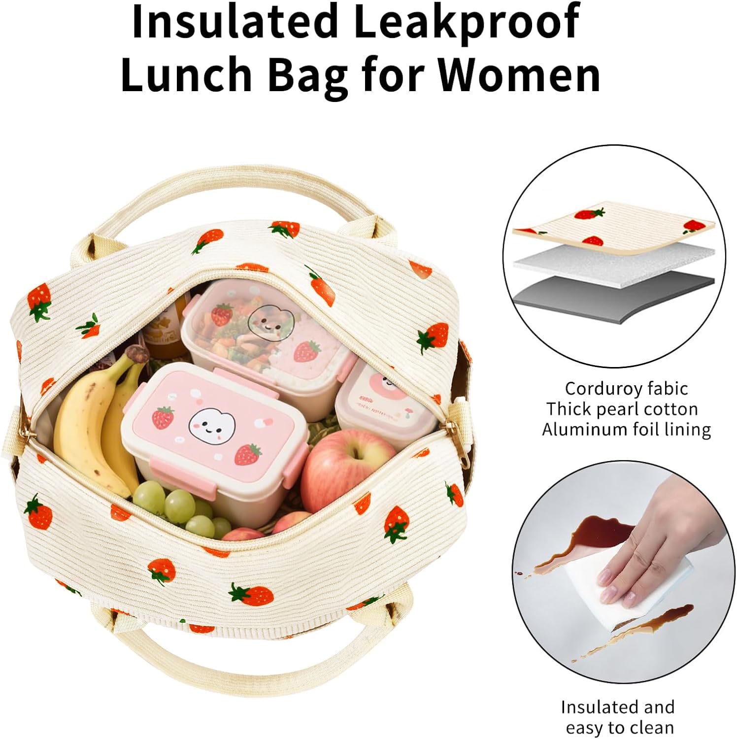 Insulated Lunch Bag for Women Men Large Reusable Lunch Box Adult Leakproof Portable Cooler Tote Bags for Work Picnic