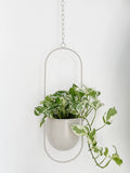 RISEON Boho Beige Metal Plant Hanger,Metal Wall and Ceiling Hanging Planter, Modern Planter, Mid Century Flower Pot Plant Holder, Minimalist Planter for Indoor Outdoor Home Decor
