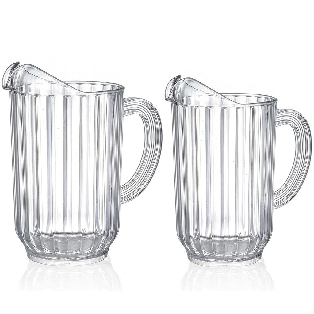 Cedilis Set of 2 Plastic Pitcher, Clear Beer Pitcher with Spout, 60 and 47 Ounce Durable Restaurant Pitcher, Water Carafe Jug for Parties, Beverage Pitcher for Soda, Lemonade, Juice, or Sangria